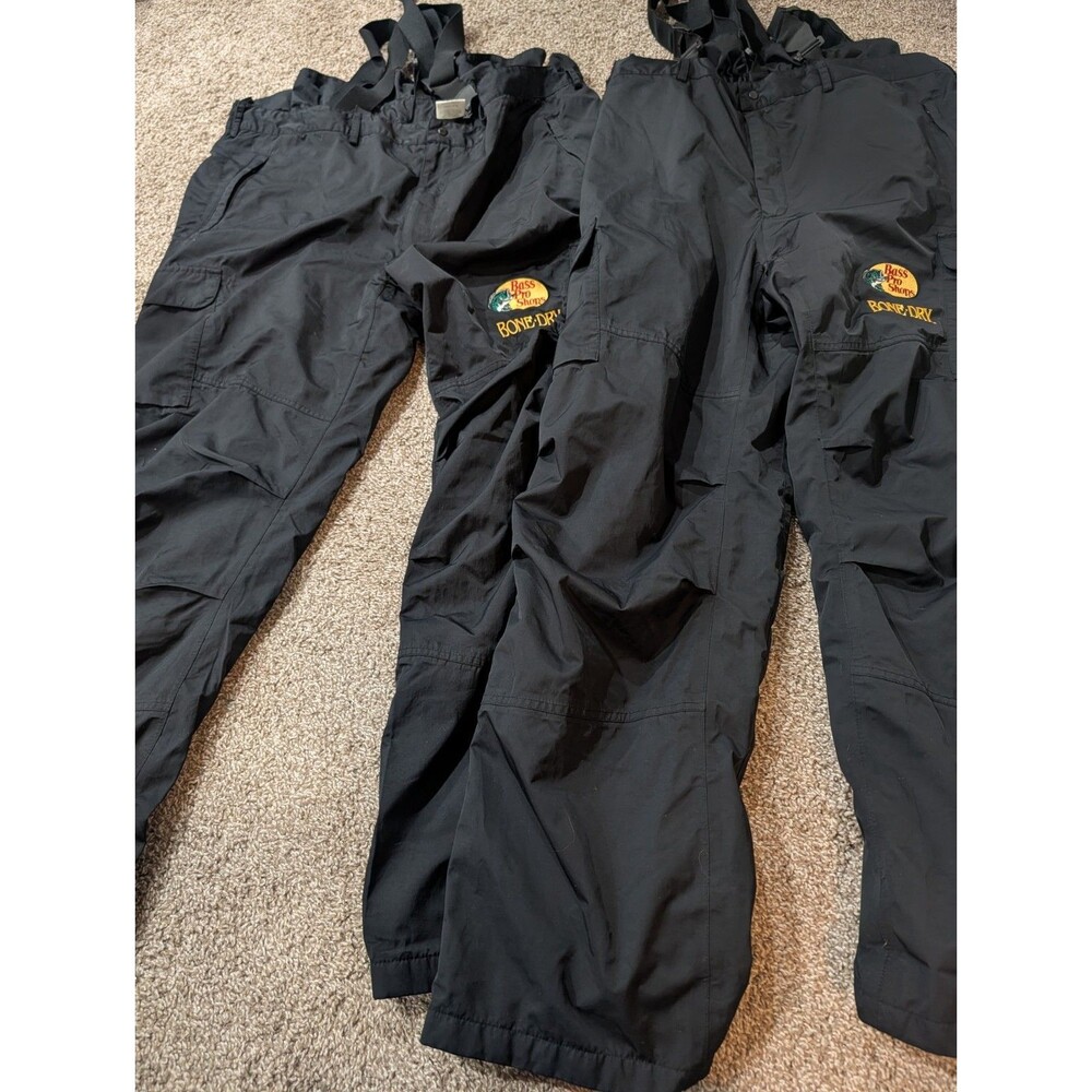 2 Pair Bass Pro Bone-Dry Pants Mens 2XLT Black Waterproof Rain Fishing *READ